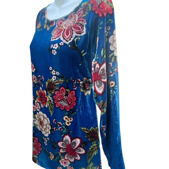 Johnny Was Floral Velvet Top blue multicolor XS designer - Picture 3 of 8